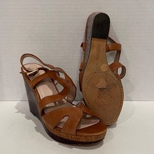 Vince Camuto Tamas 2 Brown Nappa and Wood Wedge Sandal Strappy Size 9.5